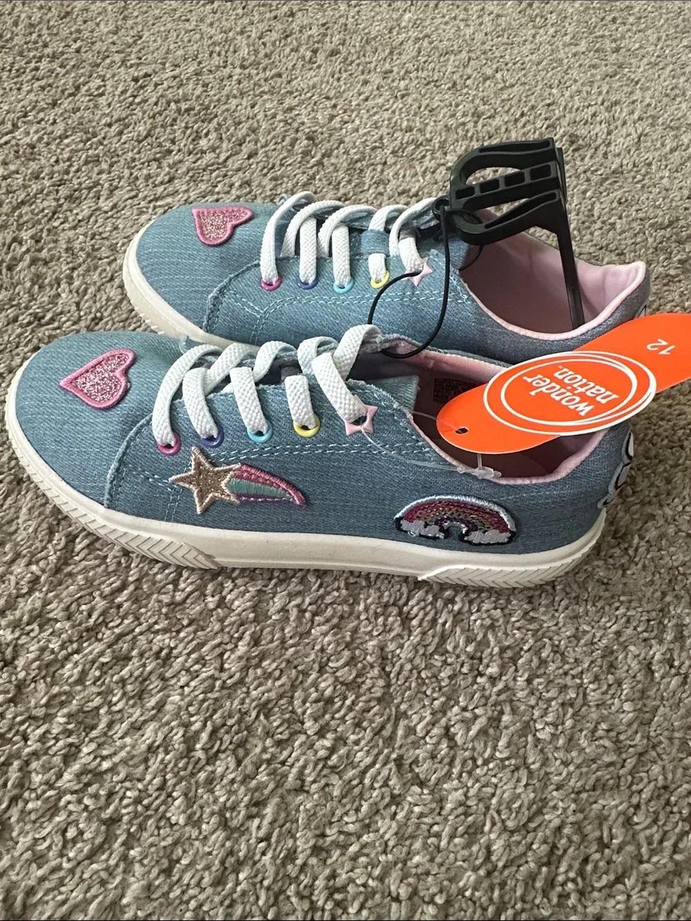 wonder nation Light Denim Sneakers with Pink Lining & Colorful Patches